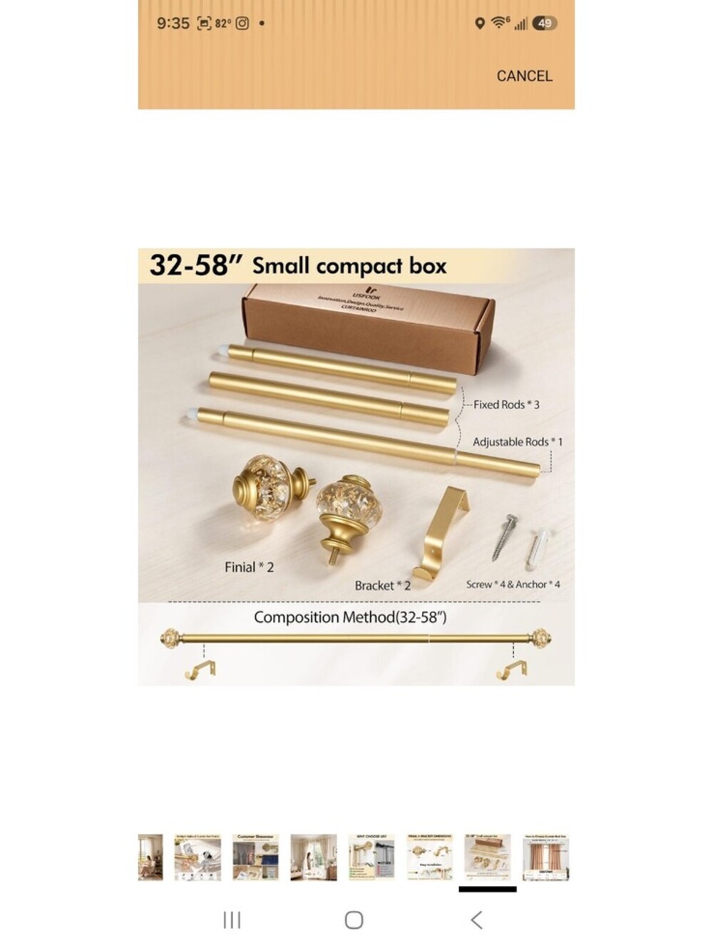 Curtain Rods 32 to 58 Inch, Decorative Drapery Rod,